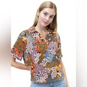 Violet+Claire Floral Collared Short Sleeve Popover Blouse Women’s size M
